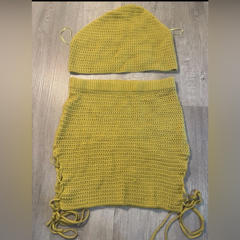 Chic Mustard Crochet Skirt Set